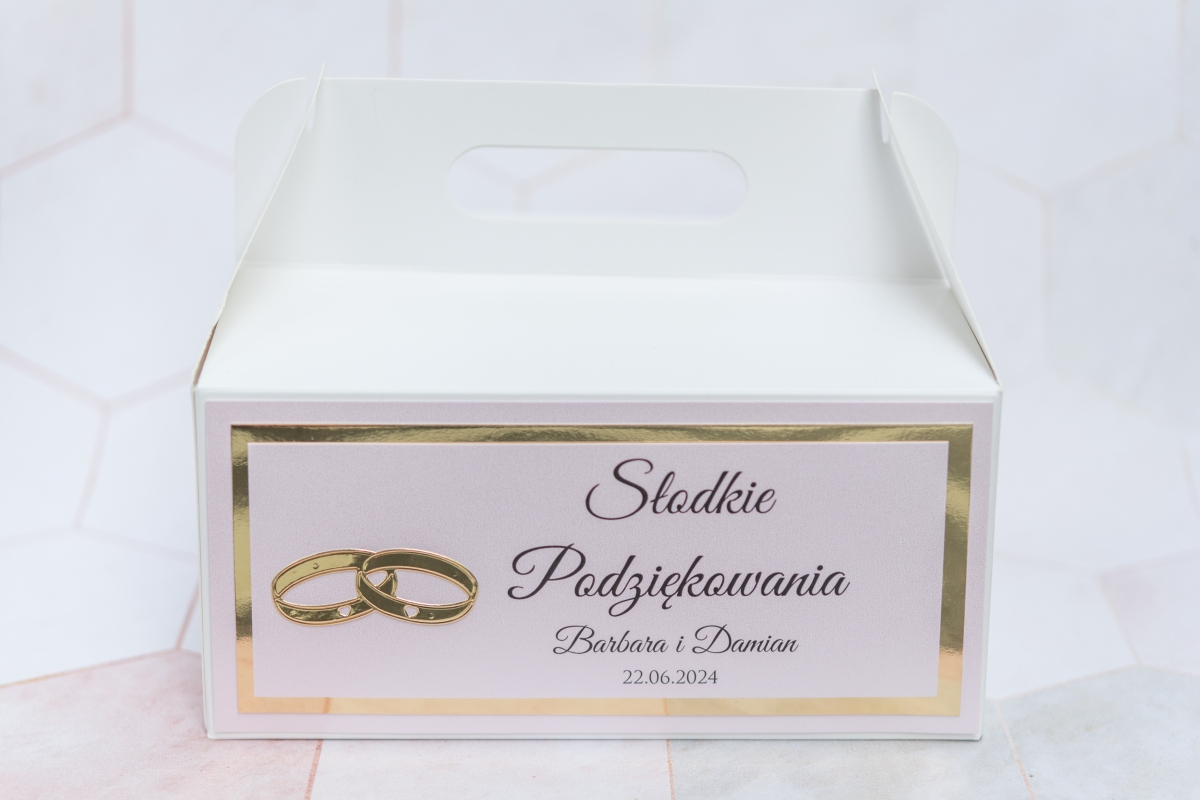 Kolekcja ślubna jasny róż ze złotem - pudełko na ciasto